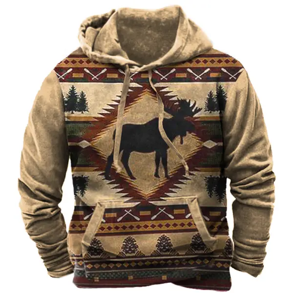 Men's Vintage Western Region Elk Print Hooded Sweatshirt Only $31.89 - Wayrates.com 