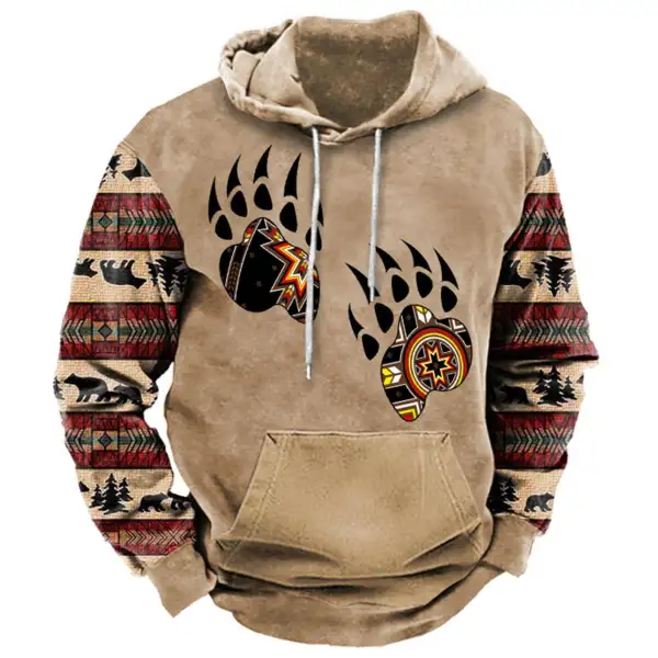 Men's Vintage Ethnic Bear Paw Print Hoodie - Kalesafe.com 