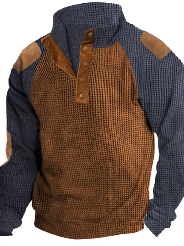 Men's Training Colorblock Waffle Lapel Sweatshirt - Simplyion.com 