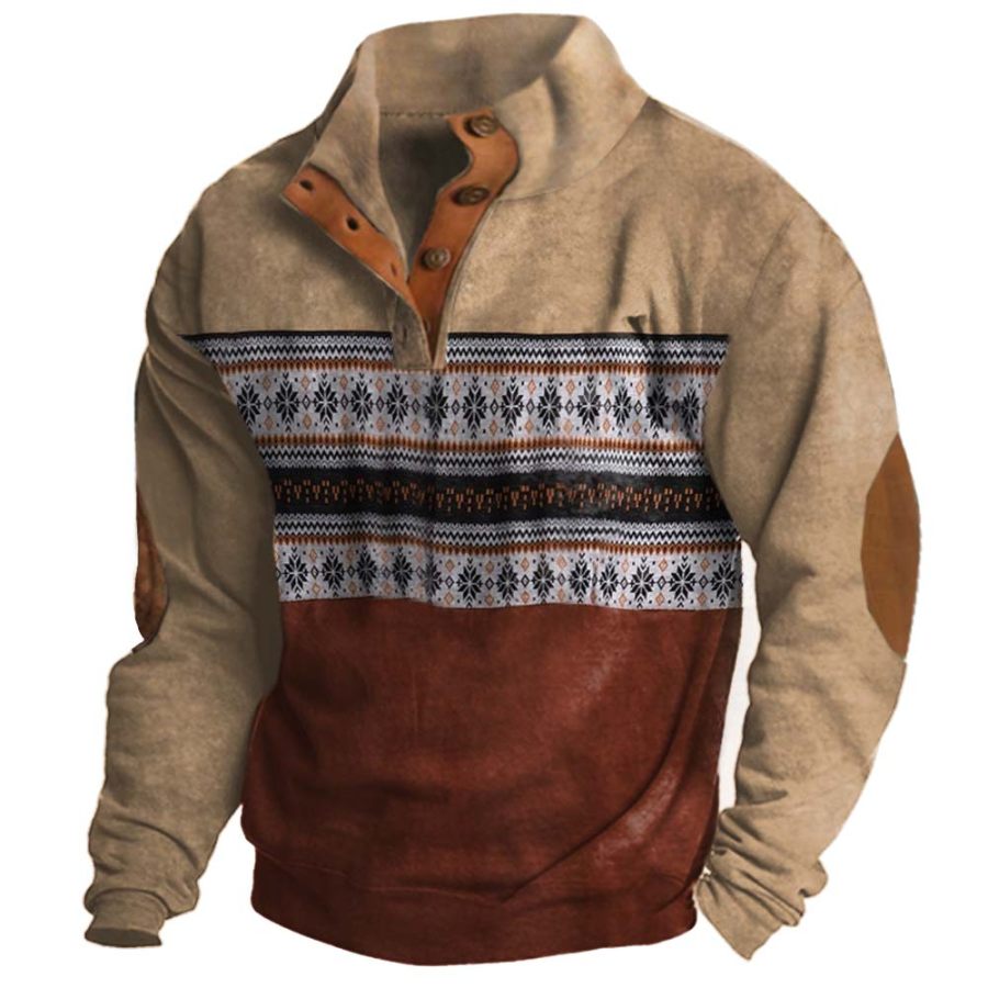 

Men's Vintage Western Colorblock Stand Collar Sweatshirt