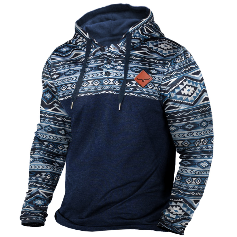 

Men's Outdoor Vintage Western Print Block Hoodie