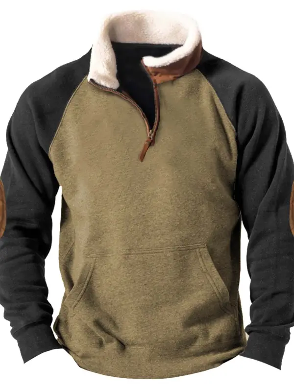 Men's Outdoor Tactical Colorblock Pocket Quarter Zip Sweatshirt - Menbarn.com 