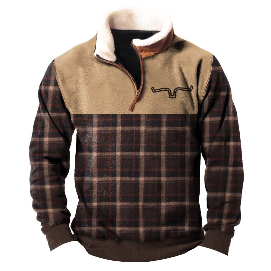 

Men's Vintage Plaid Western Cowboy Quarter Zip Sweatshirt