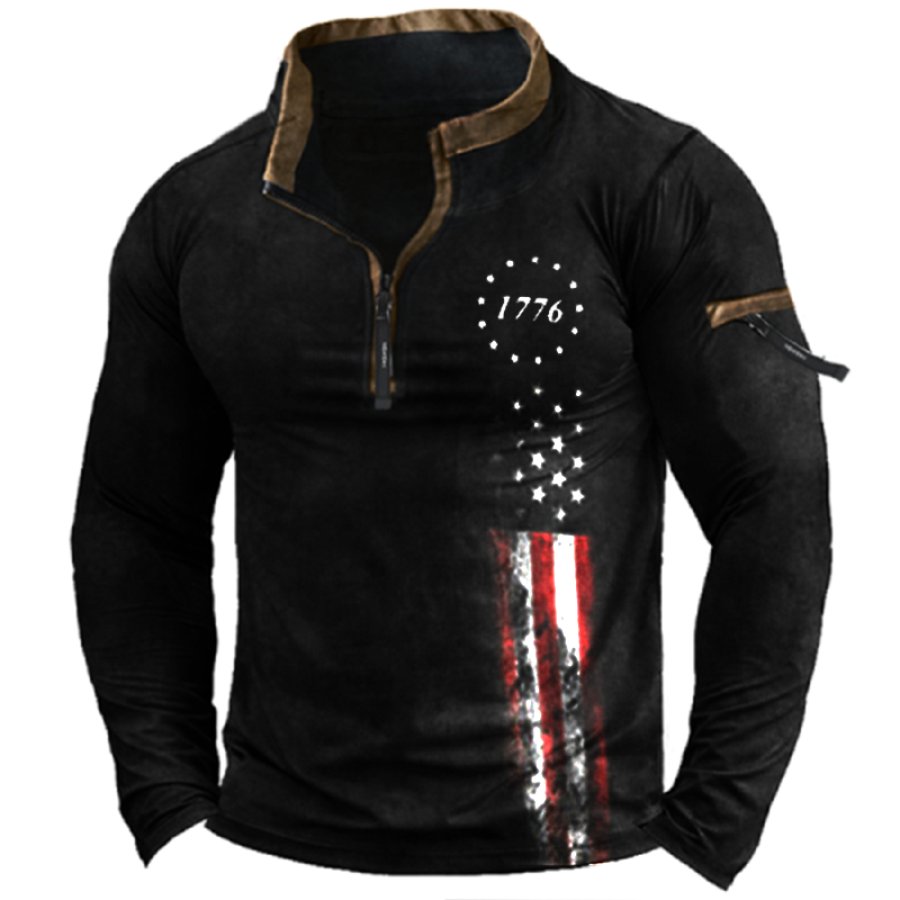 

Men's Vintage Patchwork Zip Pocket Tactical T-Shirt