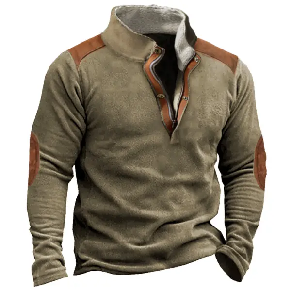 Men's Retro Polar Fleece Casual Colorblock Stand Collar Sweatshirt - Mosaicnew.com 
