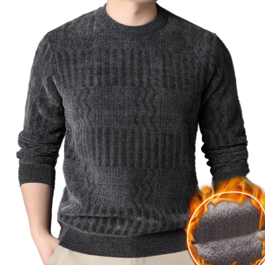 

Men's Fleece Thickened Round Neck Knitted Sweater