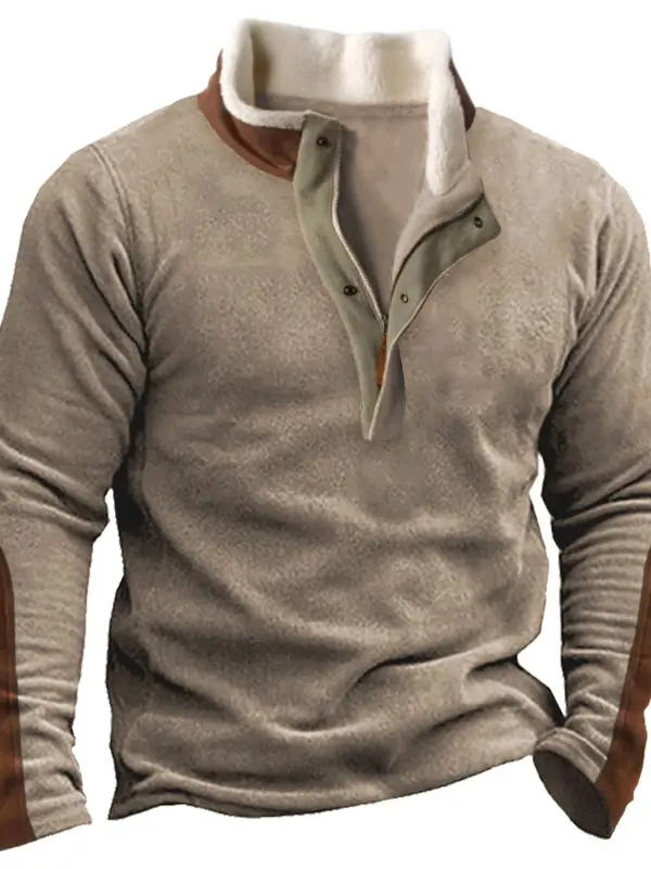 Men's Outdoor Colorblock Casual Fleece Neck Sweatshirt - Menbarn.com 