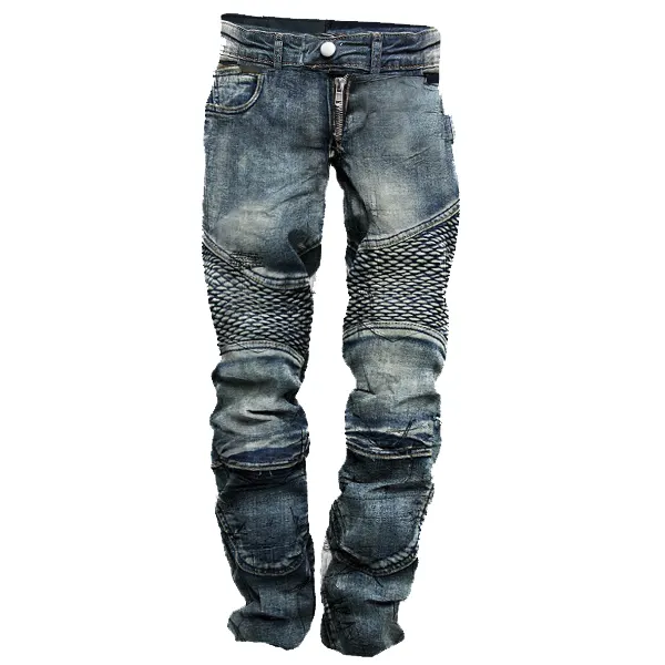 Men's Vintage Distressed Washed Biker Jeans - Elementnice.com 