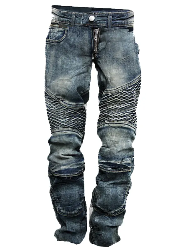 Men's Vintage Distressed Washed Biker Jeans - Wantbright.com 