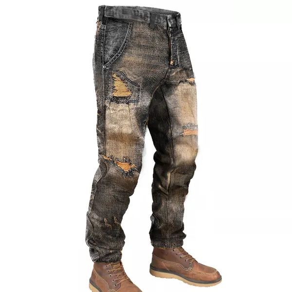 Men's Vintage Distressed Washed Biker Jeans - Dozenlive.com 