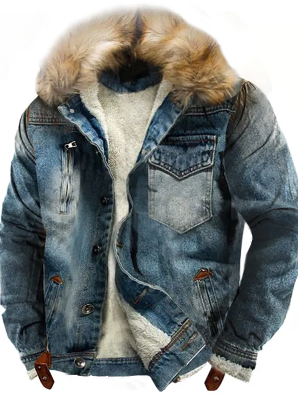Men's Sherpa Fleece Lined Distressed Denim Trucker Jacket - Pragmaace.com 