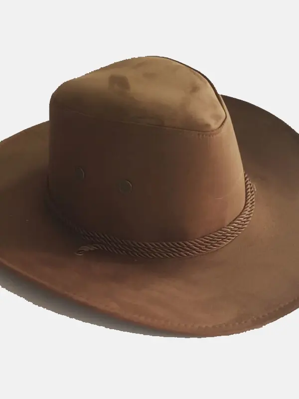 Men's Wide Brim Suede Western Rope Rider Cowboy Hat - Simplyion.com 