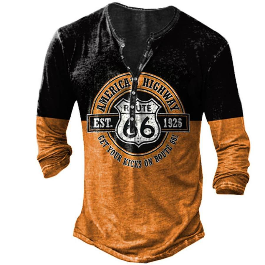 

Men's Route 66 Colorblock Print Henley T-Shirt