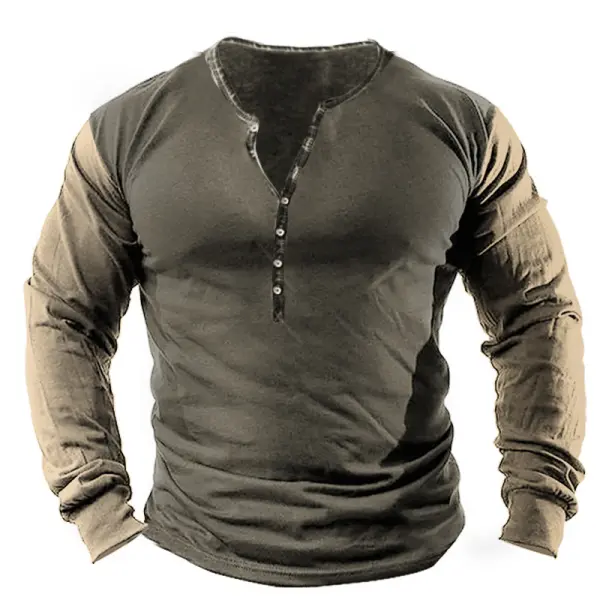 Men's Outdoor Vintage Contrast Color Henley Cotton T-Shirt Only $20.89 - Wayrates.com 