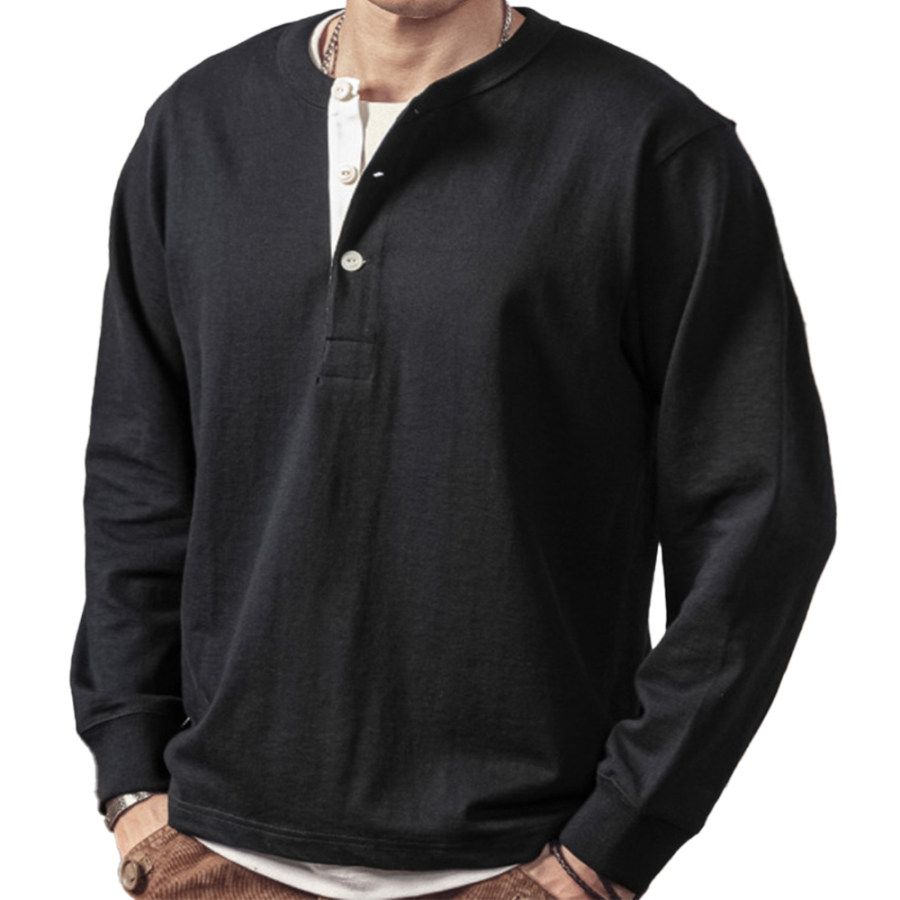 

Men's Vintage Cotton Henley Collar Sweatshirt