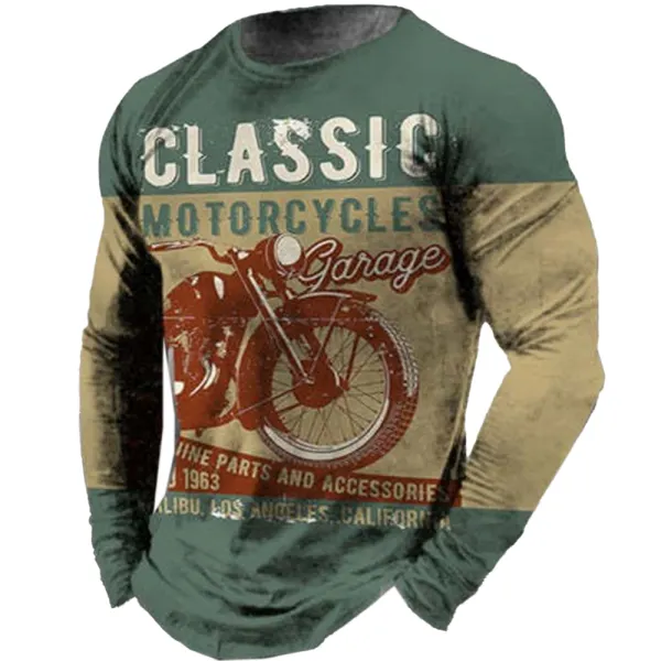 Men's Vintage Motorcycle Print Long Sleeve T-Shirt - Wayrates.com 