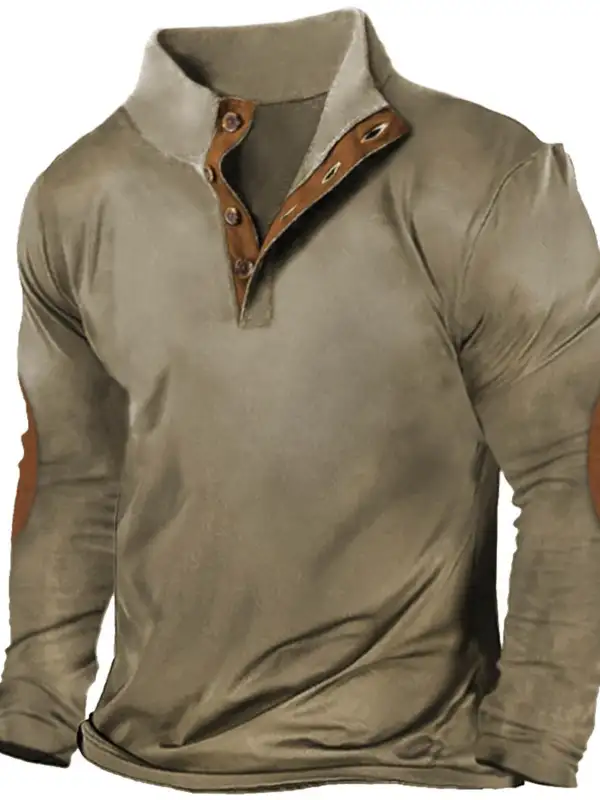 Men's Outdoor Tactical Colorblock Henley Long Sleeve T-Shirt - Simplyion.com 