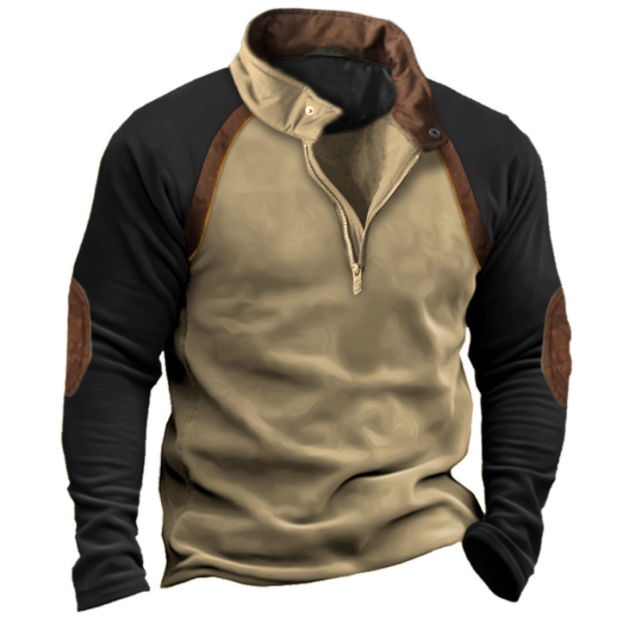 

Men's Vintage Colorblock Casual Quarter Zip Sweatshirt