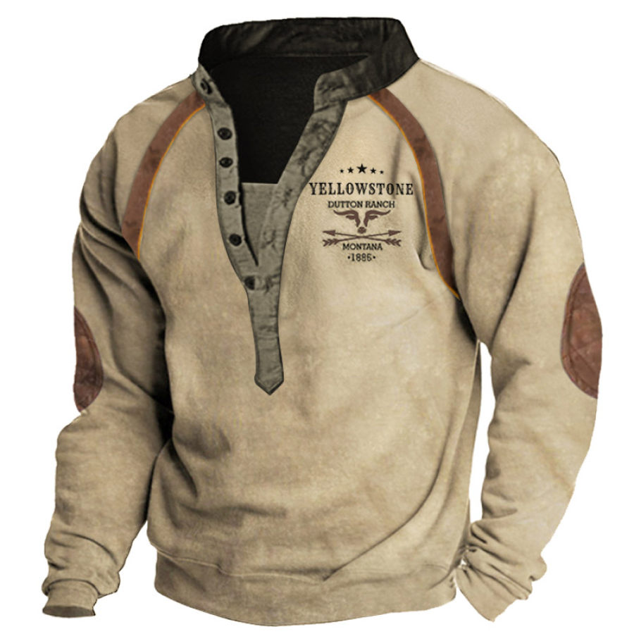 

Men's Vintage Western Yellowstone Raglan Henley Sweatshirt