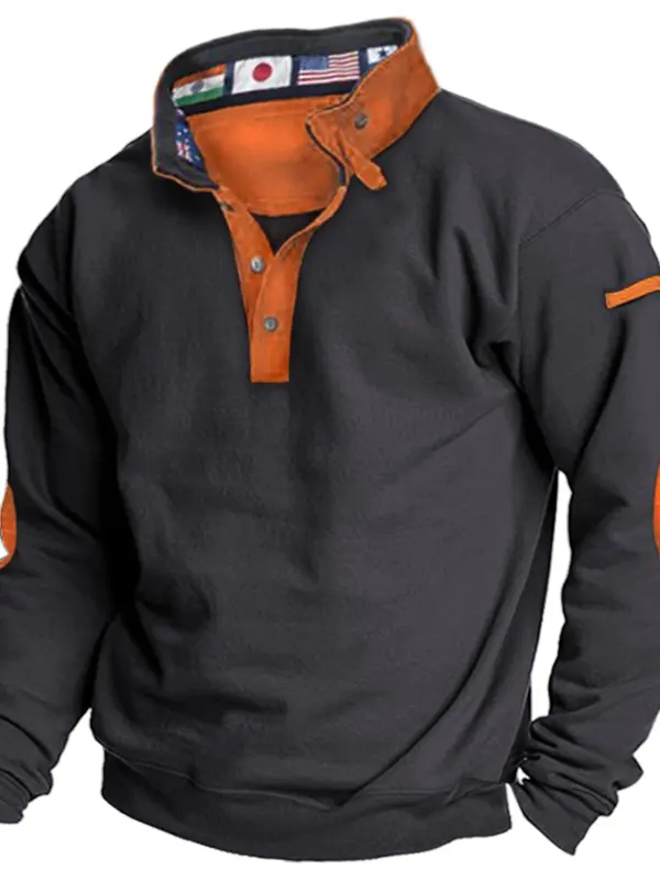 Men's Casual Colorblock Flag Stand Collar Sweatshirt - Simplyion.com 