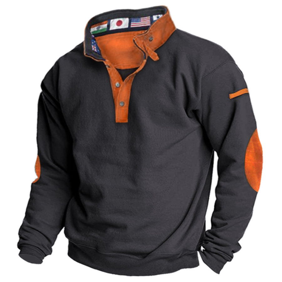 

Men's Casual Colorblock Flag Stand Collar Sweatshirt