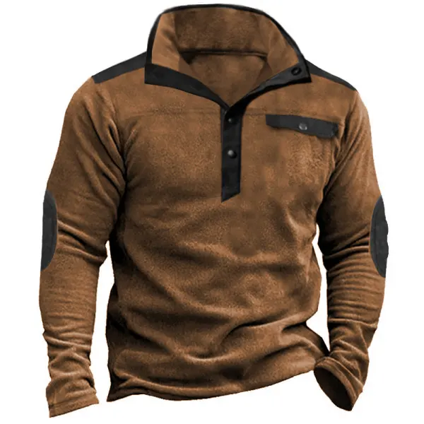 Men's Outdoor Fleece Warm Colorblock Snap Sweatshirt - Cotosen.com 