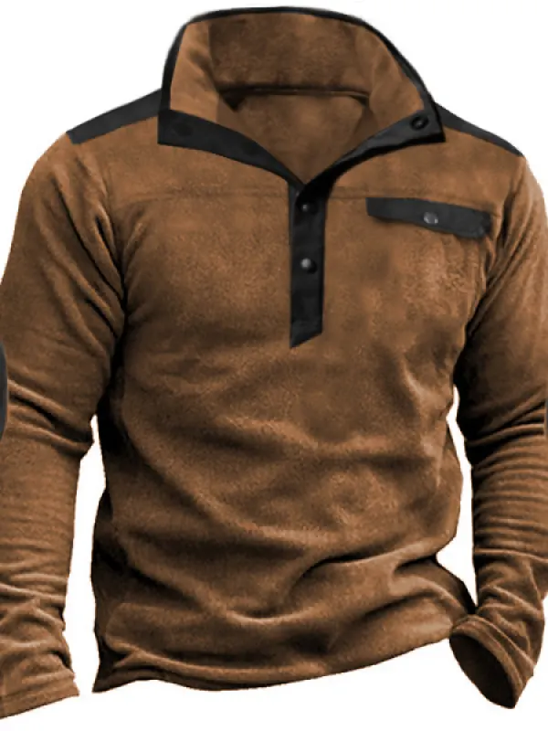 Men's Outdoor Fleece Warm Colorblock Snap Sweatshirt - Menwyx.com 