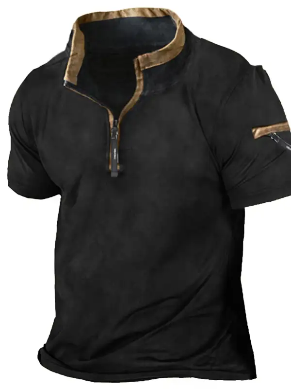 Men's Outdoor Tactical Quarter Zip Stand Collar T-Shirt - Simplyion.com 