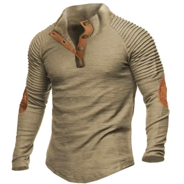 Men's Vintage Colorblock Stand Collar Long Sleeve T-Shirt Only $42.89 - Wayrates.com 