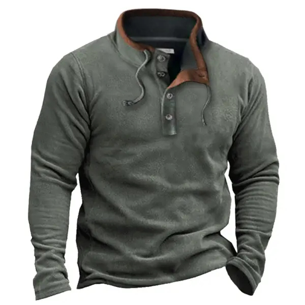 Men's Vintage Lace Up Casual Stand Collar Sweatshirt - Cotosen.com 