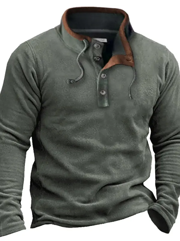 Men's Vintage Lace Up Casual Stand Collar Sweatshirt - Menbarn.com 
