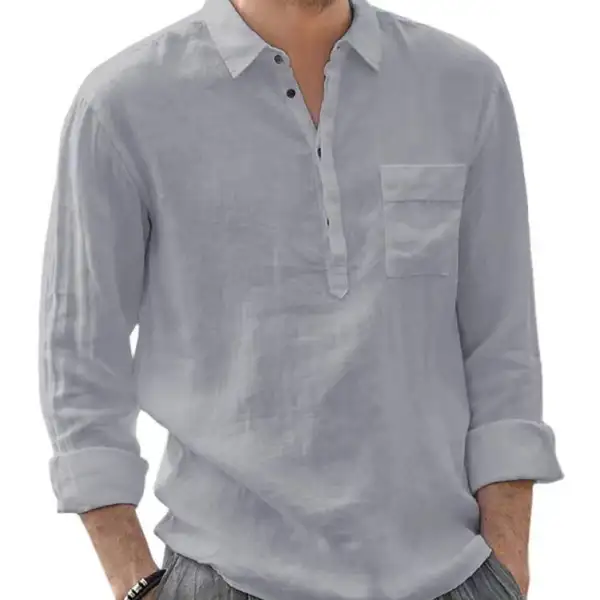 Men's Solid Color Casual Long Sleeve Cotton Linen Shirt Only $19.89 - Wayrates.com 
