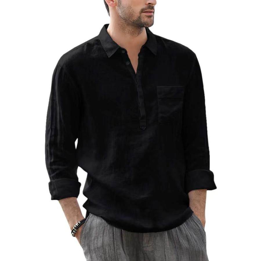 

Men's Solid Color Casual Long Sleeve Cotton Linen Shirt