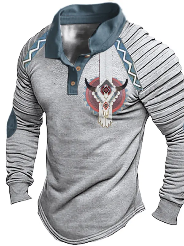 Men's Vintage Ethnic Print Polo Shirt - Menbarn.com 