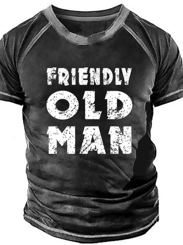 Men's Vintage OLD MAN Round Neck Short Sleeve T-Shirt - Menbarn.com 