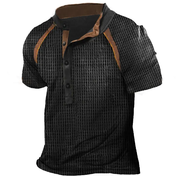 Men's Outdoor Waffle Henley Stand Collar T-Shirt Only $17.89 - Wayrates.com 