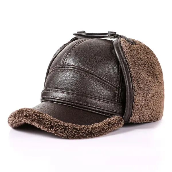 Men's Thickened Warm Earmuffs Buckle Leather Cap - Elementnice.com 