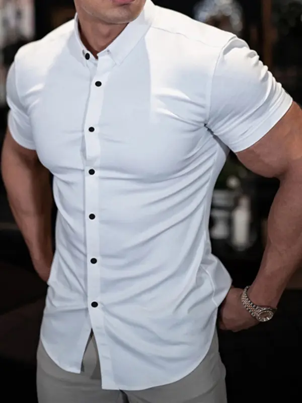 Men's Muscle Slim Stretch Long Sleeve Casual Shirt - Supernalin.com 