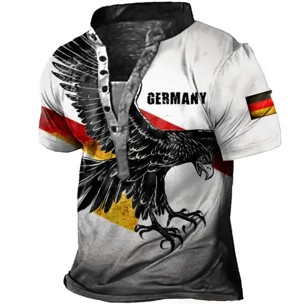 Men's Outdoor German Flag Eagle Print Henley T-Shirt - Anurvogel.com 