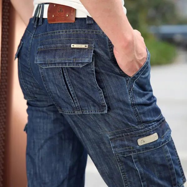 Men's Cargo Jeans Straight Leg Loose Pocket Trousers - Anurvogel.com 