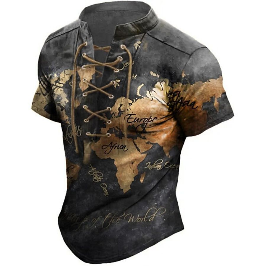 

Men's Graphic Map 3D Printed Short Sleeve Lace Up Tee Tee