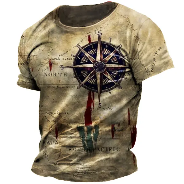 Men's Vintage Nautical Map Compass Print T-Shirt - Wayrates.com 