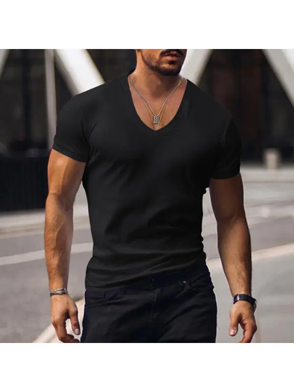 Mens Solid Color Classic V-neck Basic Tee - Timetomy.com 