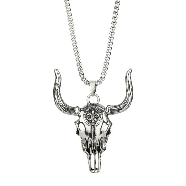 Men's Vintage Western Bull Bone Titanium Steel Necklace - Cotosen.com 
