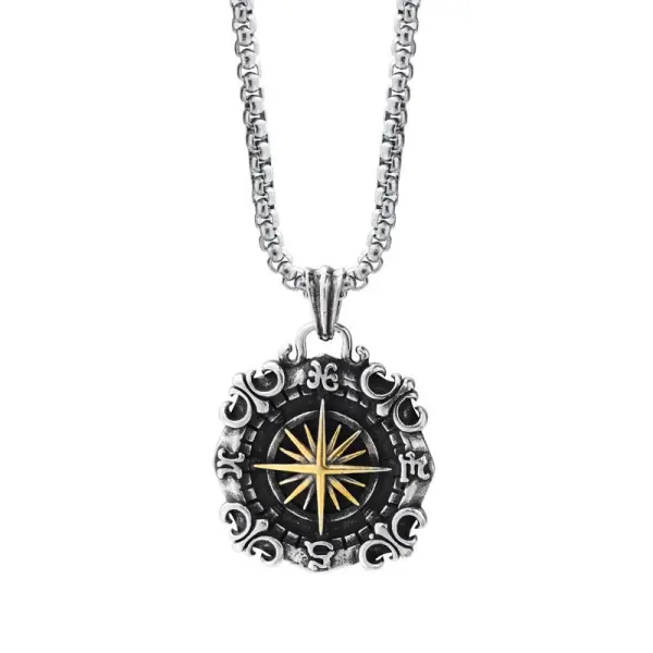 Men's Vintage Star Sea Compass Titanium Steel Necklace - Menzfolk.com 