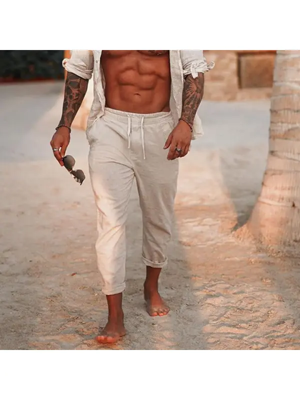 Men's Linen Holiday Plain Breathing Pants - Anrider.com 