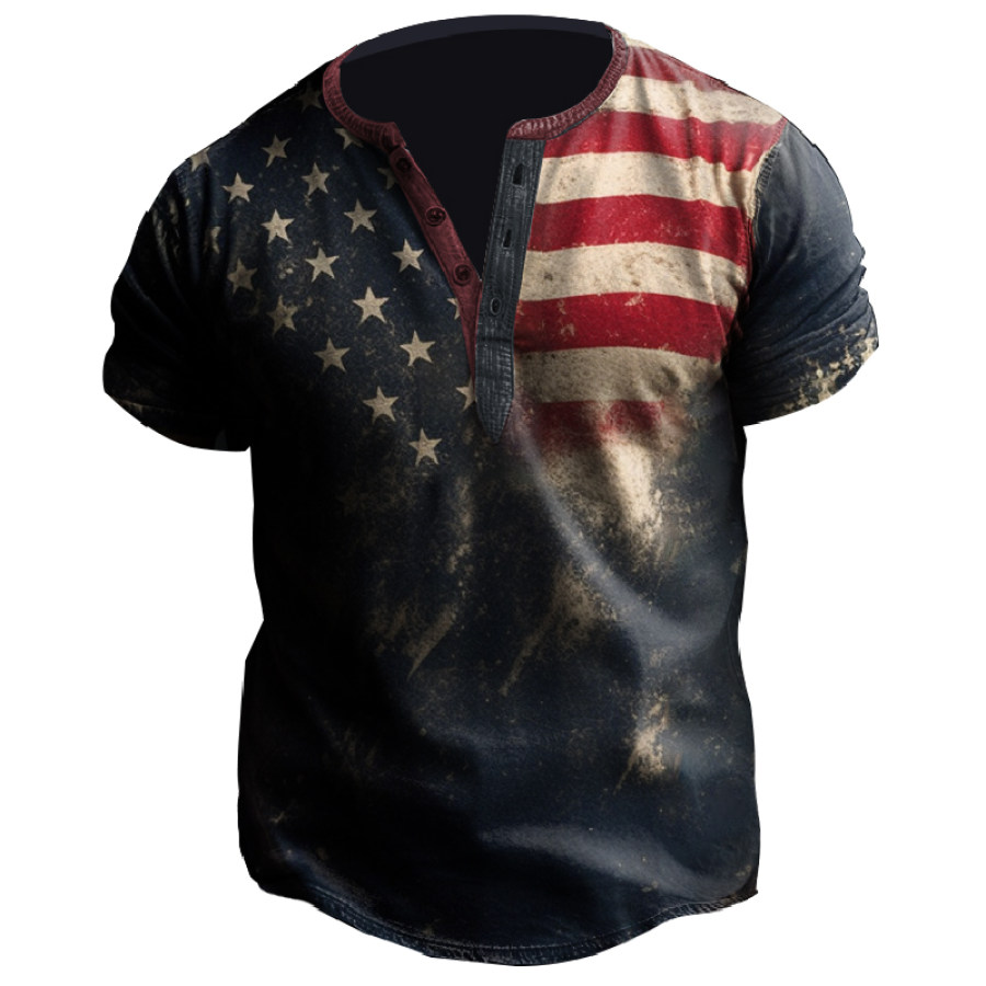 

Men's Outdoor Retro Stressed American Flag Graphic Print Short-sleeved T-shirt