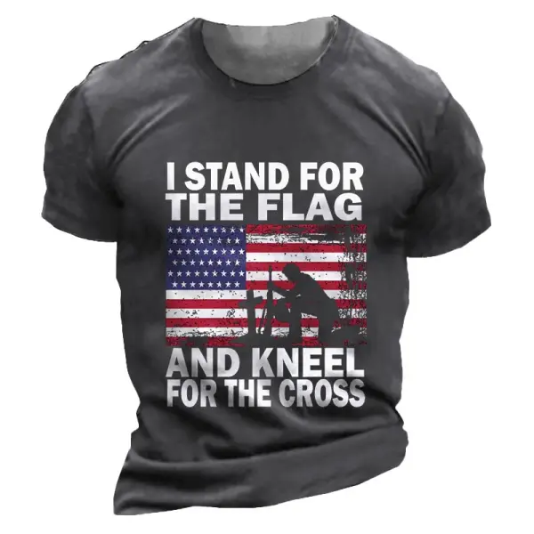Men's Outdoor I Stand For The Flag I Kneel For The Cross Patriotic Print T-Shirt Only $20.89 - Wayrates.com 
