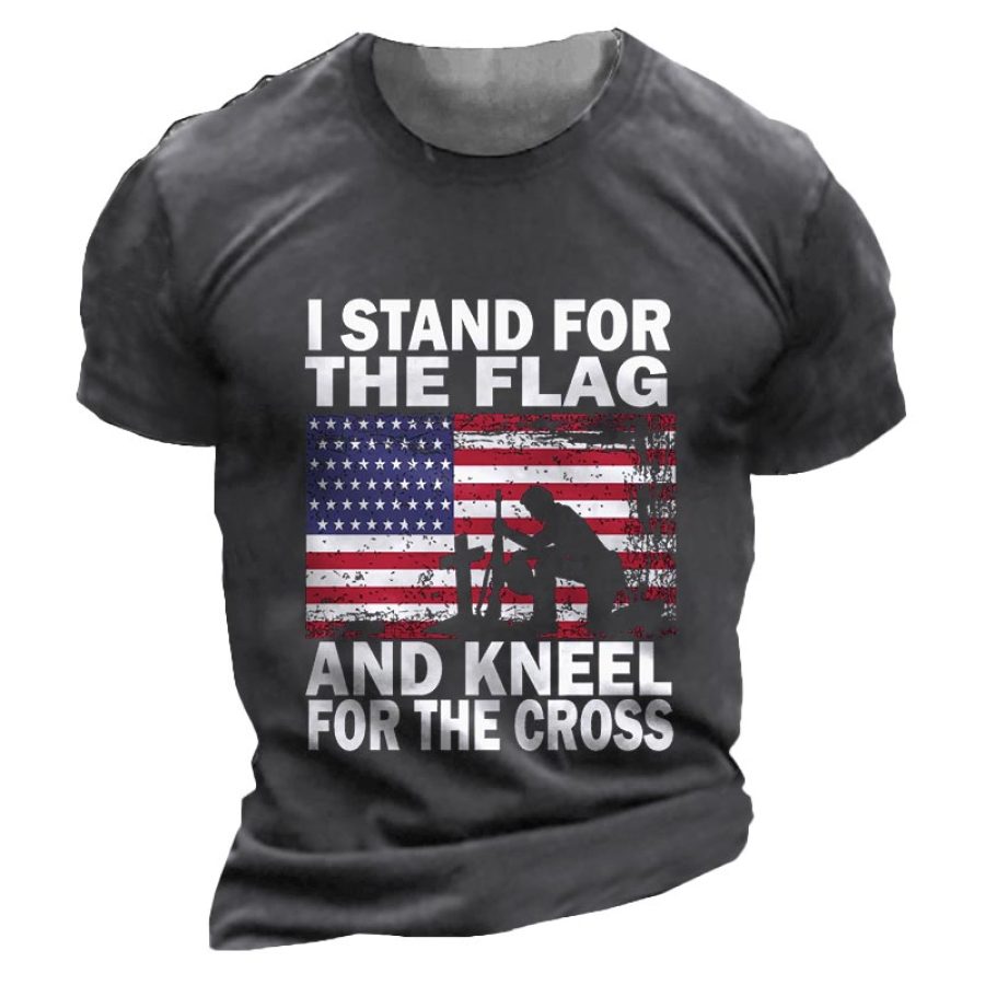 

Men's Outdoor I Stand For The Flag I Kneel For The Cross Patriotic Print T-Shirt