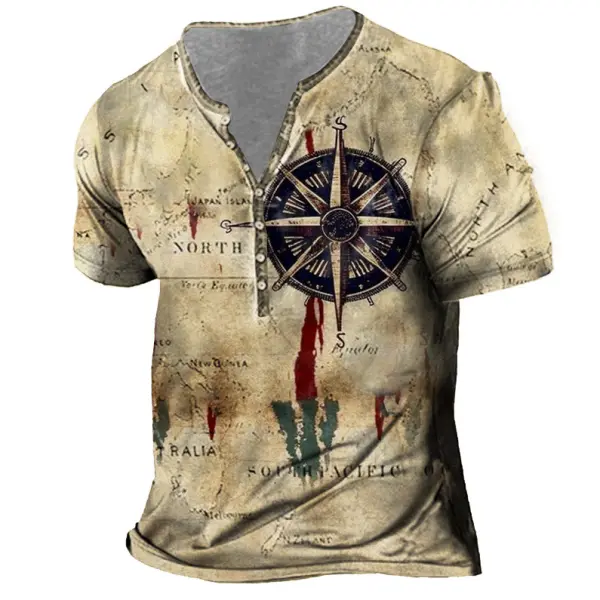 Men's Vintage Nautical Map Compass Print Henry Short Sleeve T-Shirt Only $23.89 - Wayrates.com 